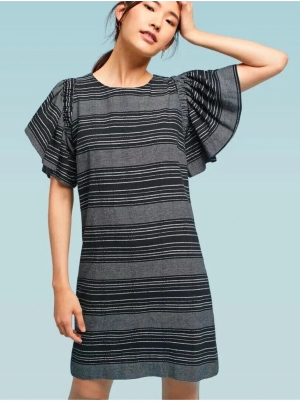 Anthropologie Moon River Women’s Denmark Black White Striped Tunic Dress Size S